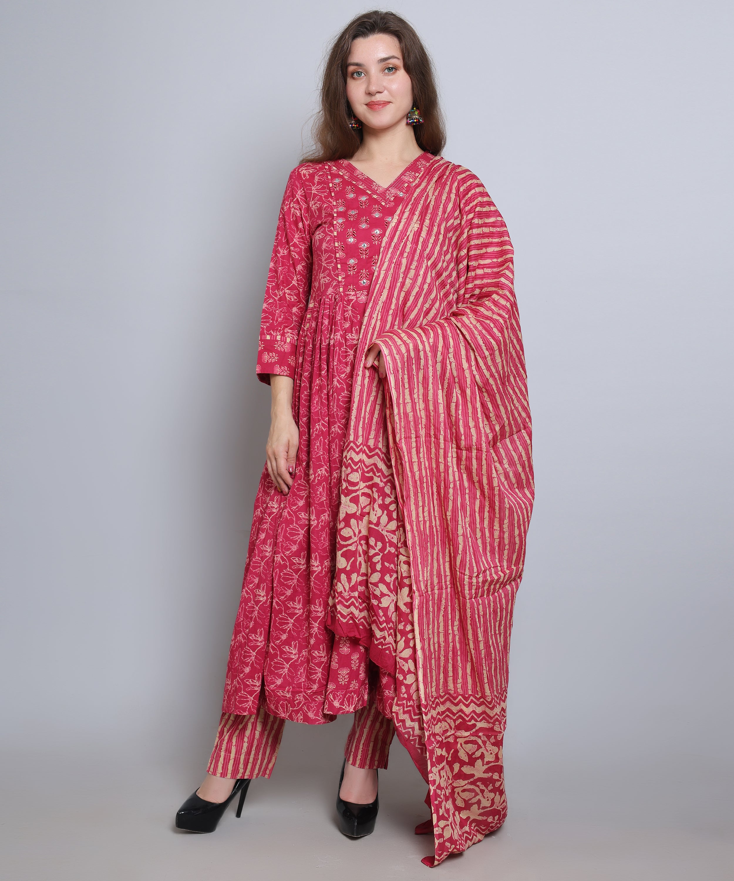 Pink Naira Cut suit with Pants in Cotton Fabric 