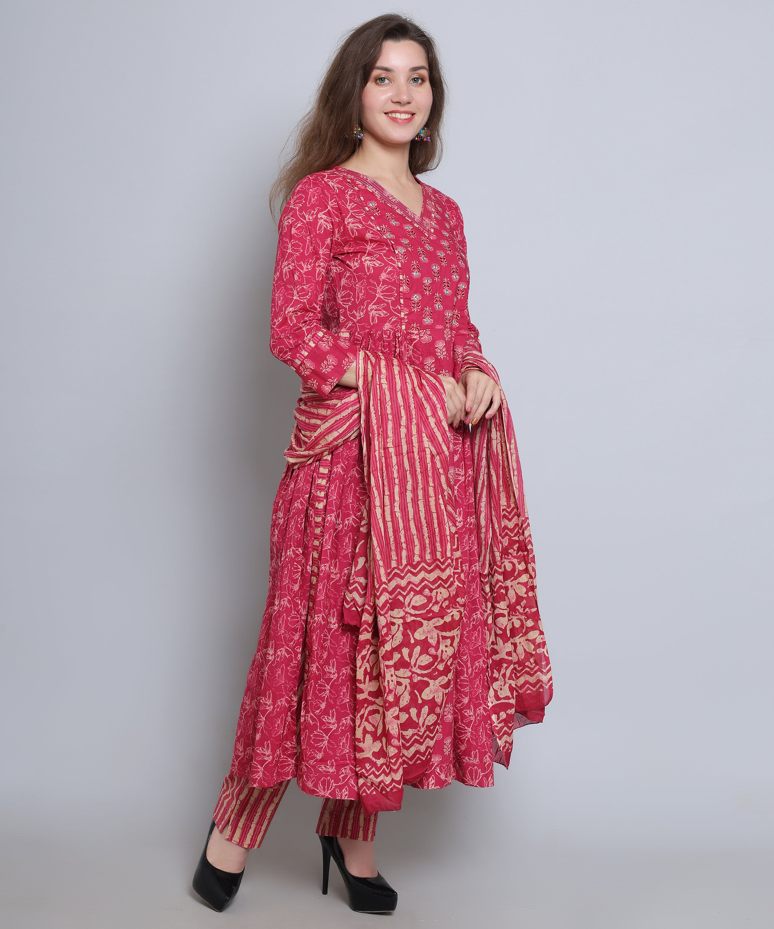 Pink Naira Cut suit with Pants in Cotton Fabric 