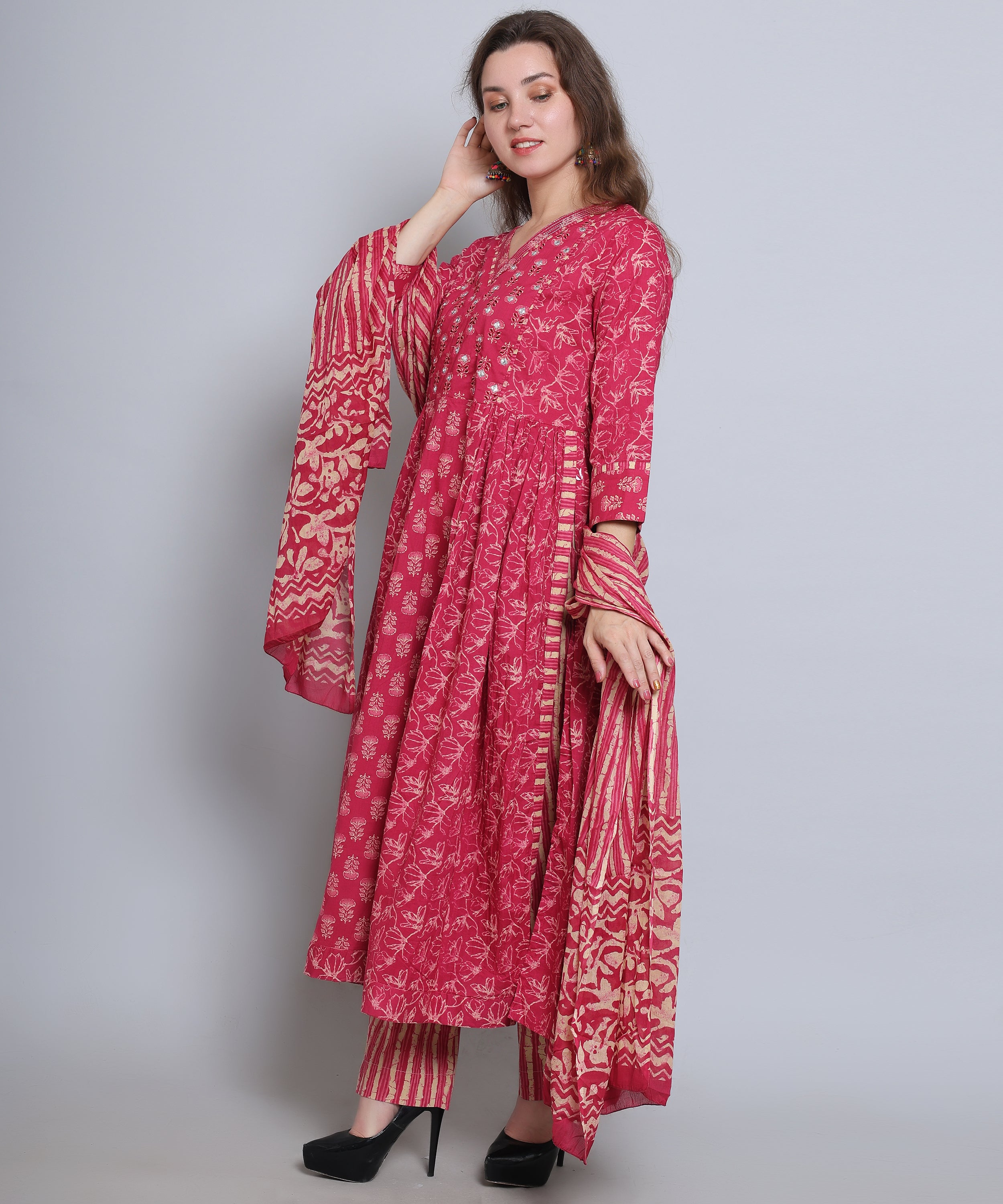 Pink Naira Cut suit with Pants in Cotton Fabric 