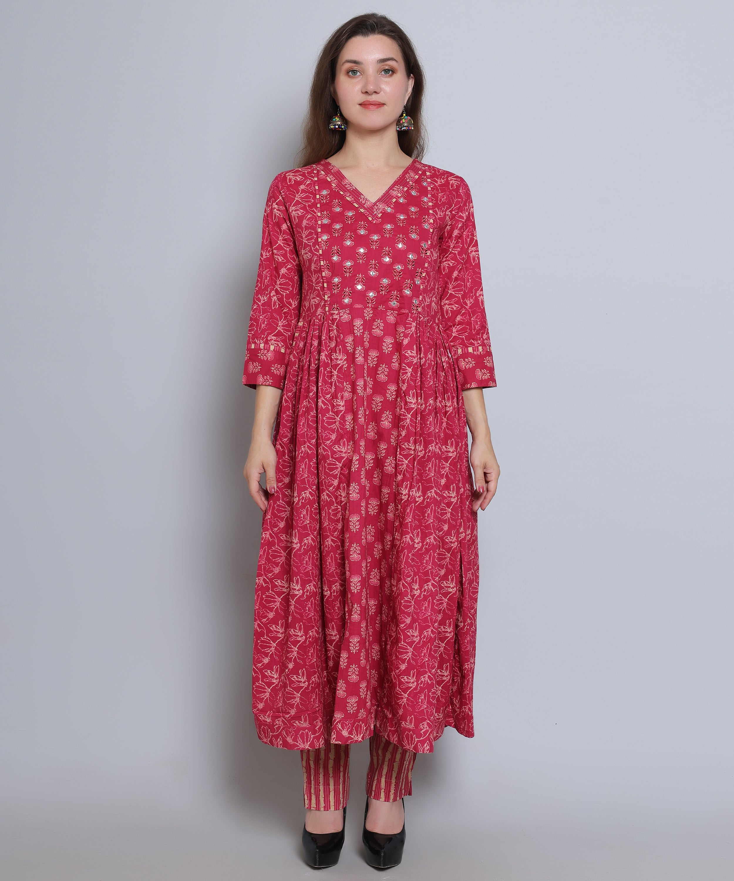 Pink Naira Cut suit with Pants in Cotton Fabric 