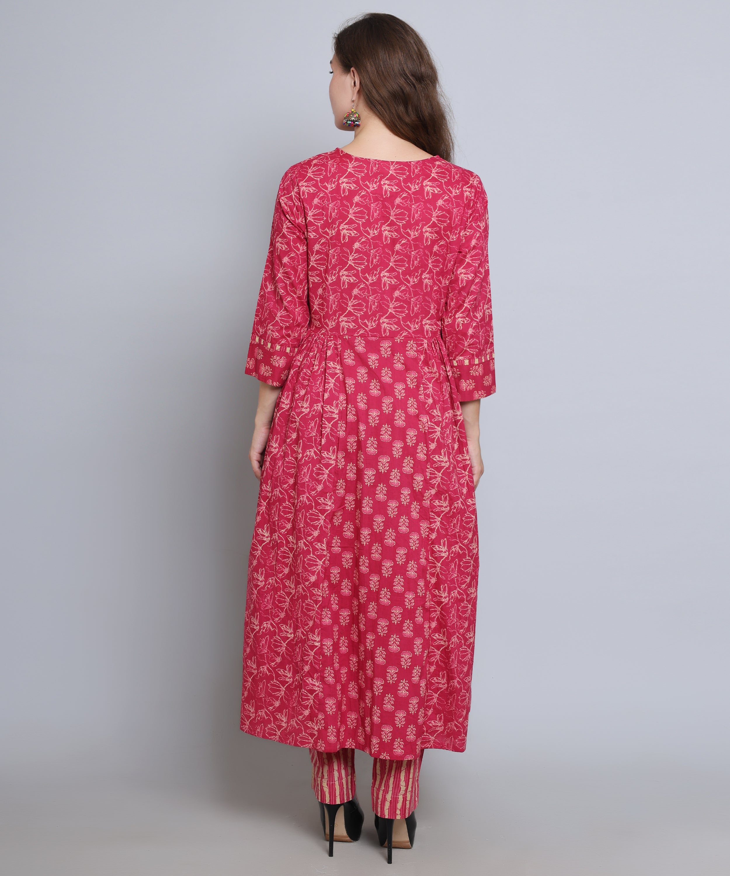 Pink Naira Cut suit with Pants in Cotton Fabric 