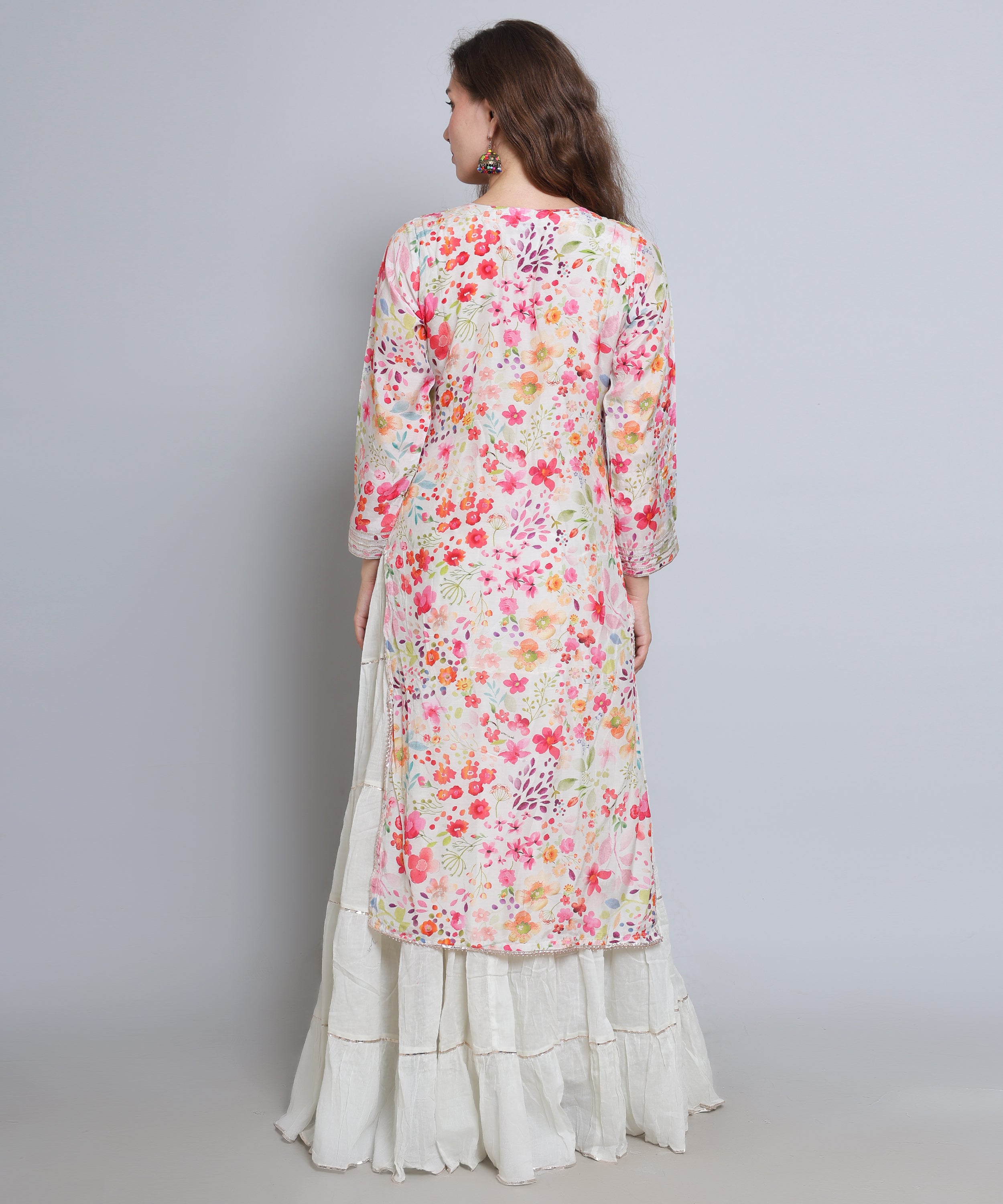 Off White Floral Sharara Suit in Muslin Mulmul fabric with French knots and GottaPati