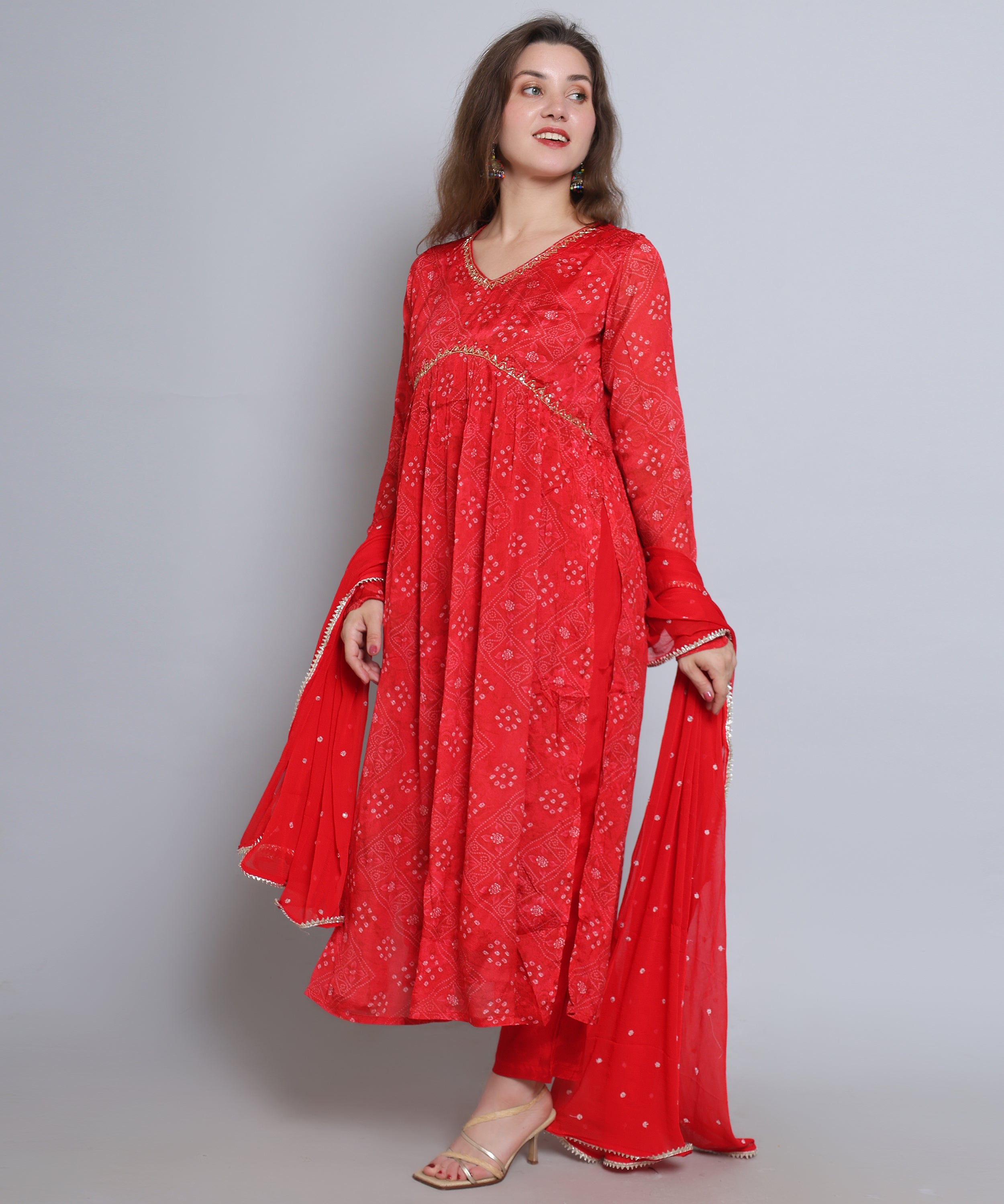 RED Alia Cut suit with Pants in CHINON FABRIC with HANDWORK.