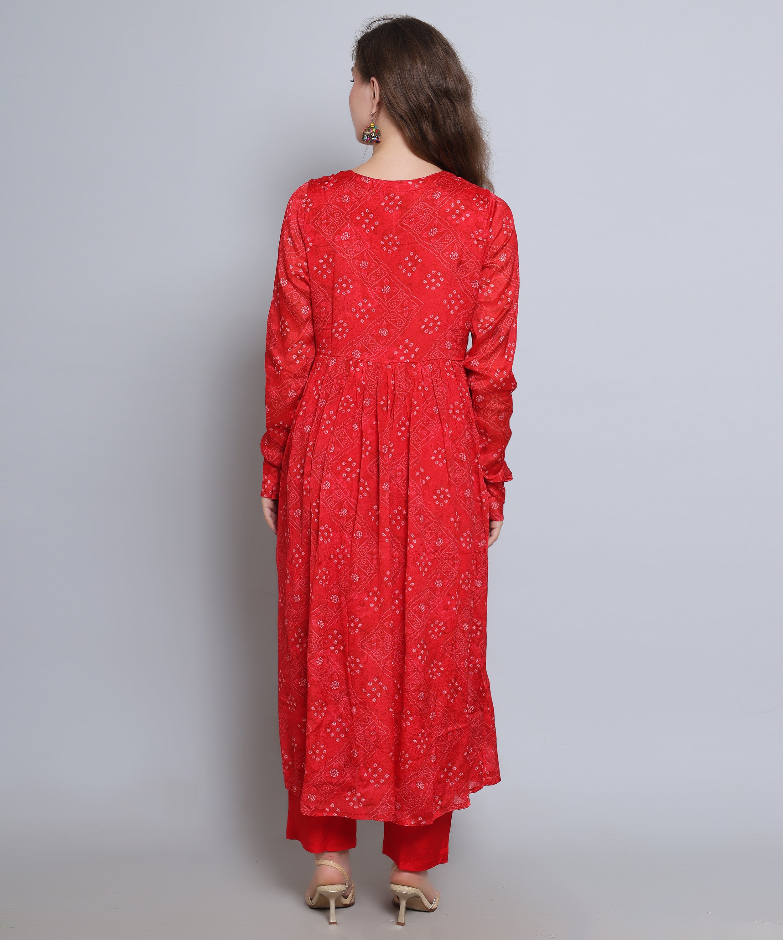 RED Alia Cut suit with Pants in CHINON FABRIC with HANDWORK.