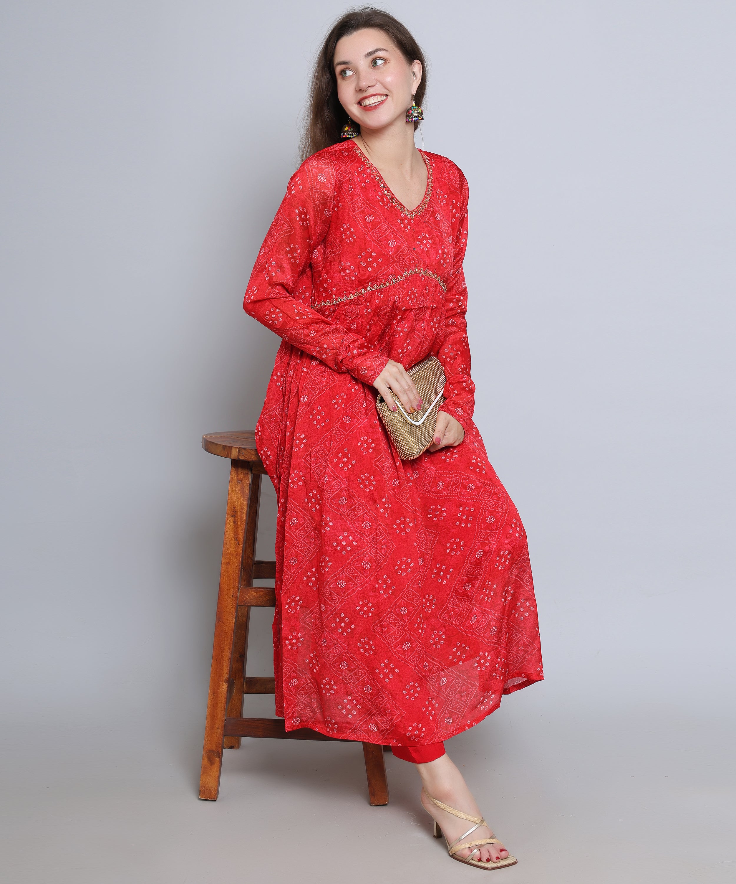 RED Alia Cut suit with Pants in CHINON FABRIC with HANDWORK.