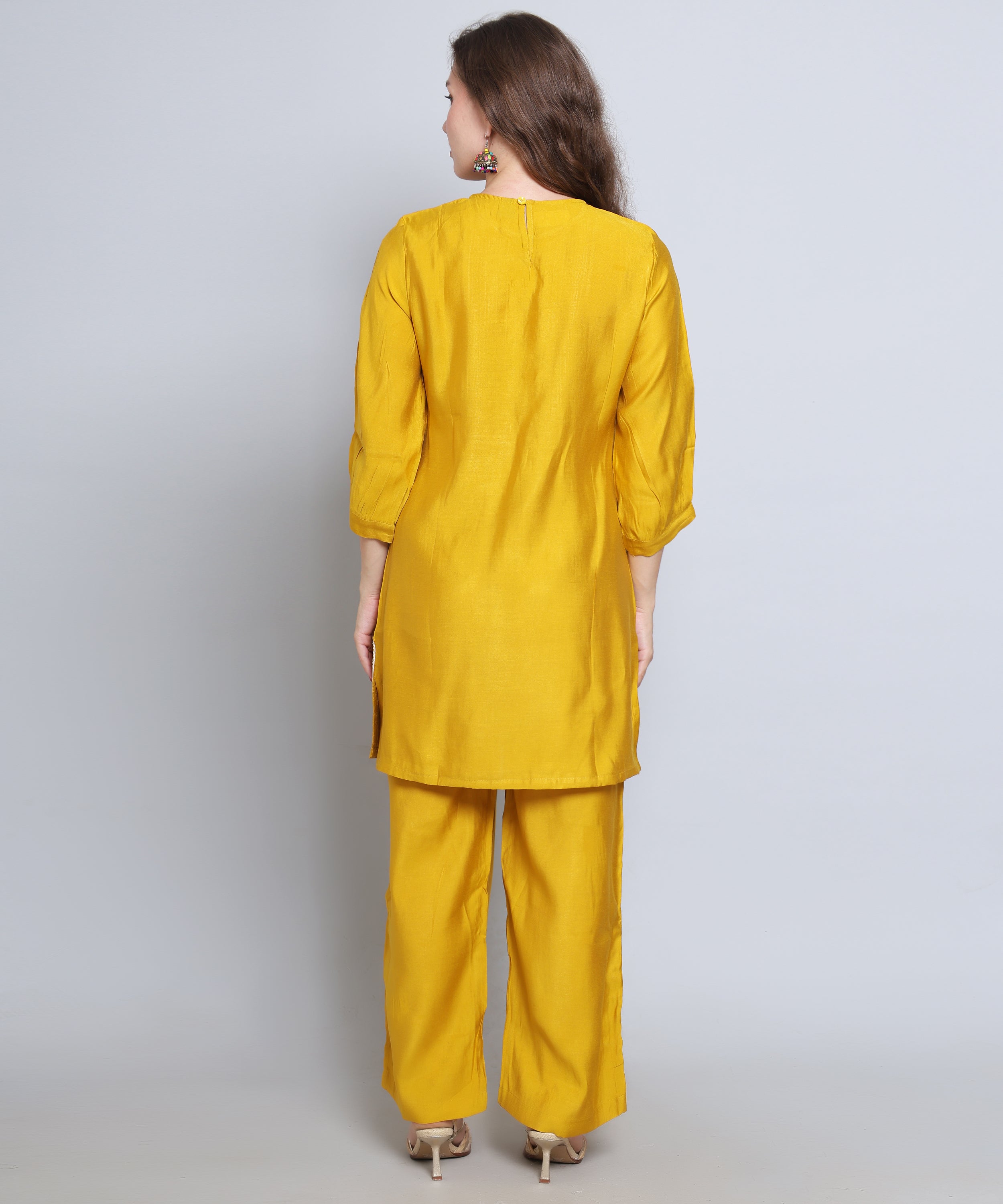 Yellow co ord set with Embroidery in Rayon Cotton 