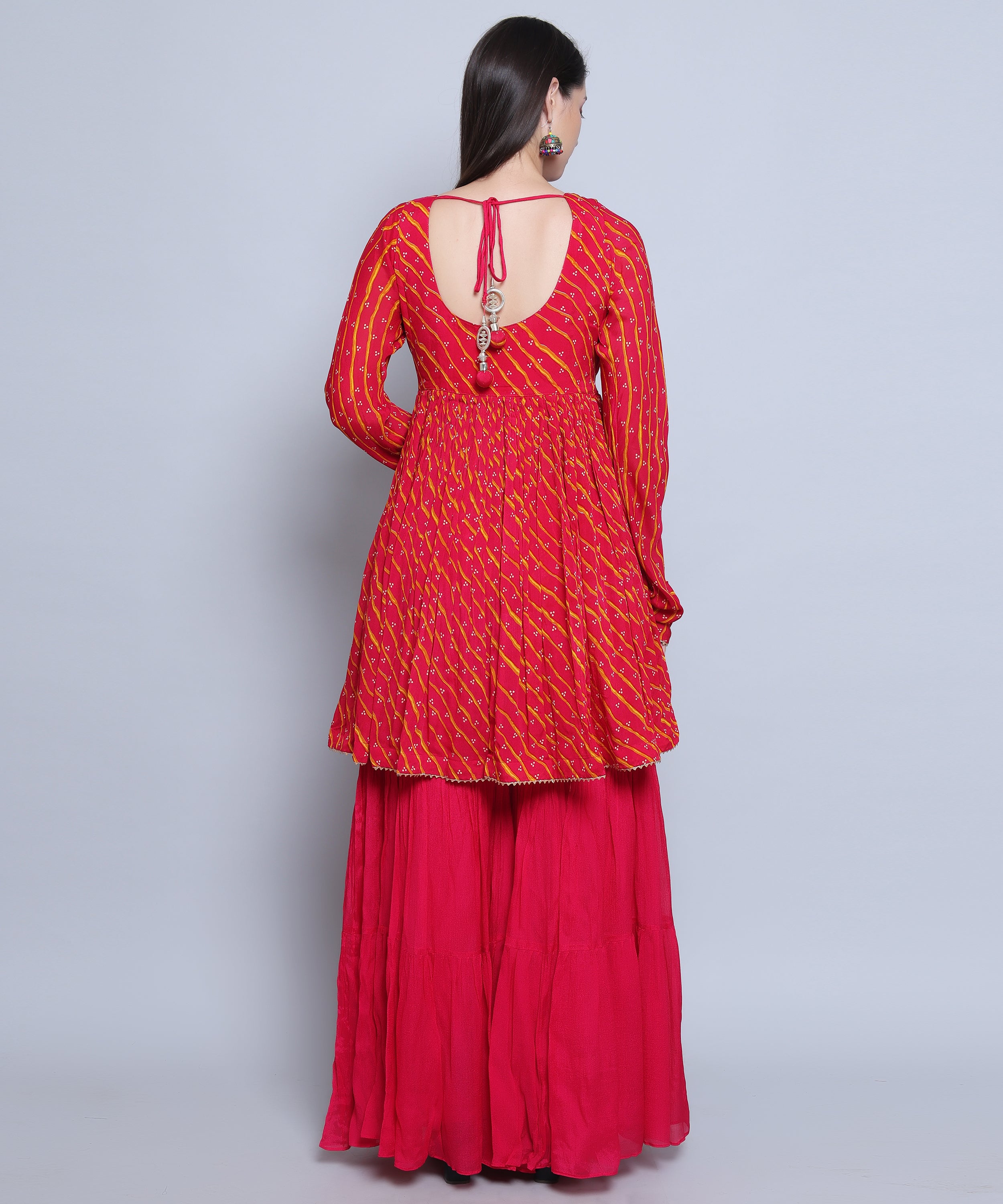 Fushia Pink Suit with Sharara in Chinon Fabric with Embroidery  