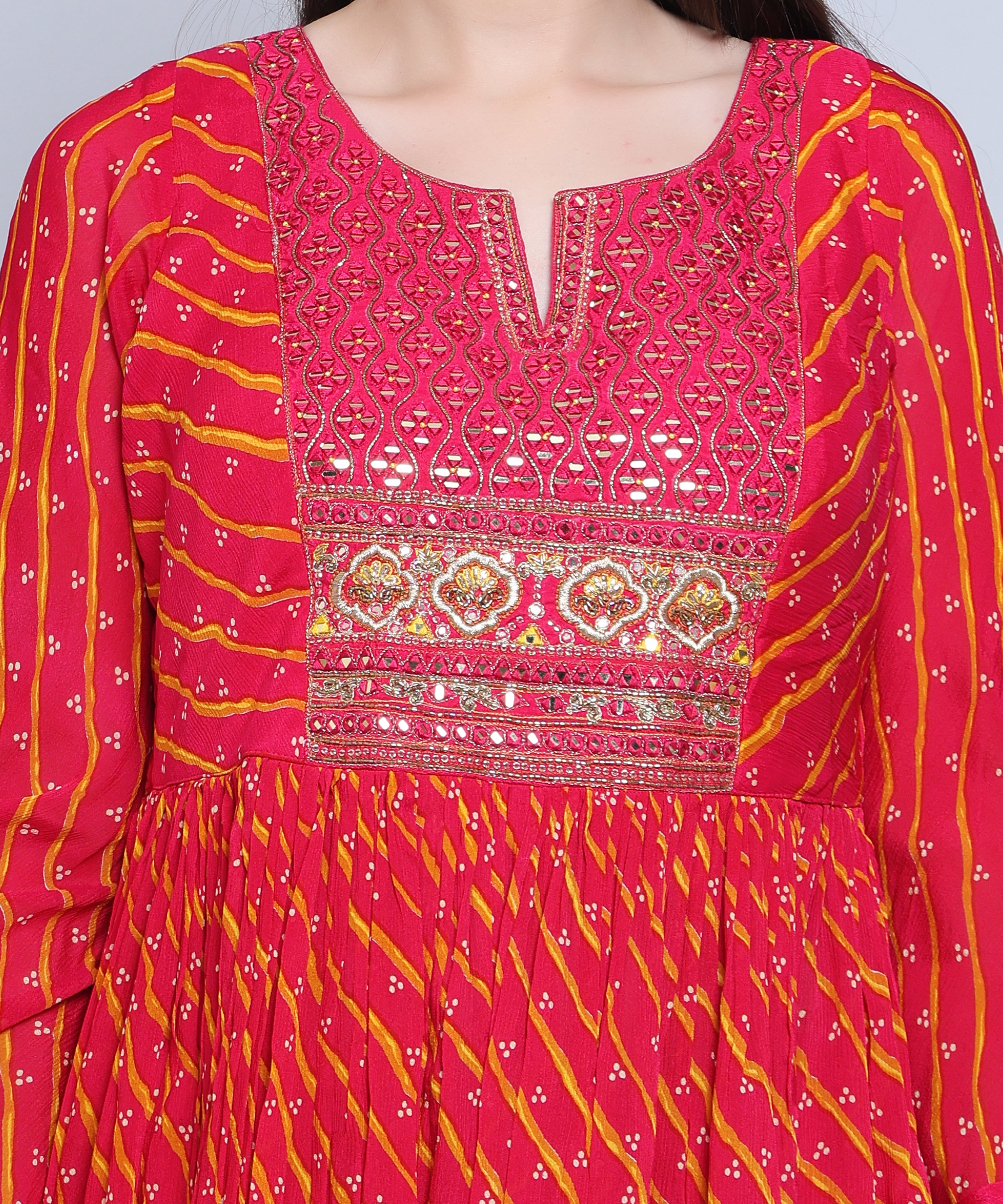 Fushia Pink Suit with Sharara in Chinon Fabric with Embroidery  