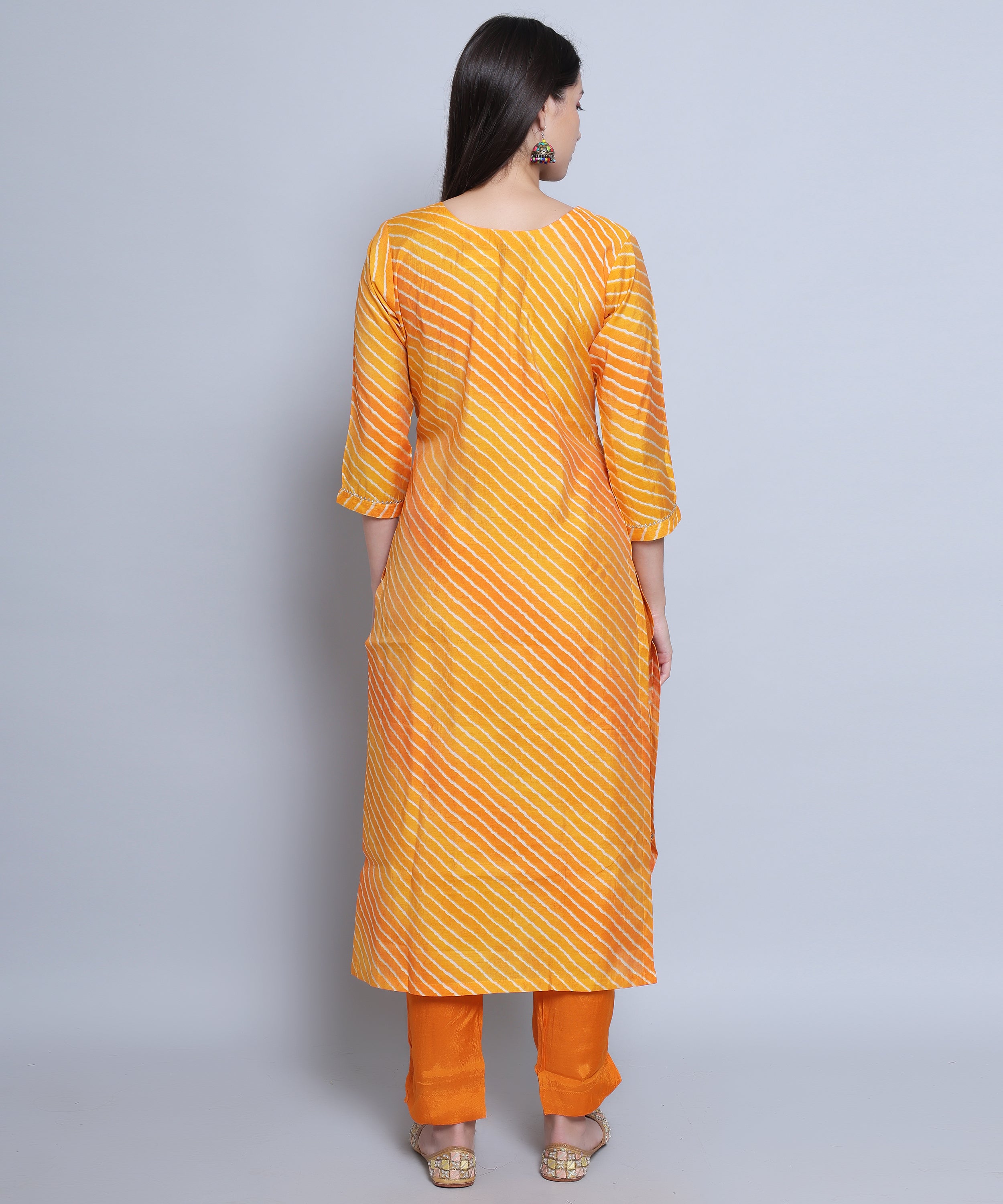 Orange Straight Suit with Pants in Muslin Silk with Embroidery