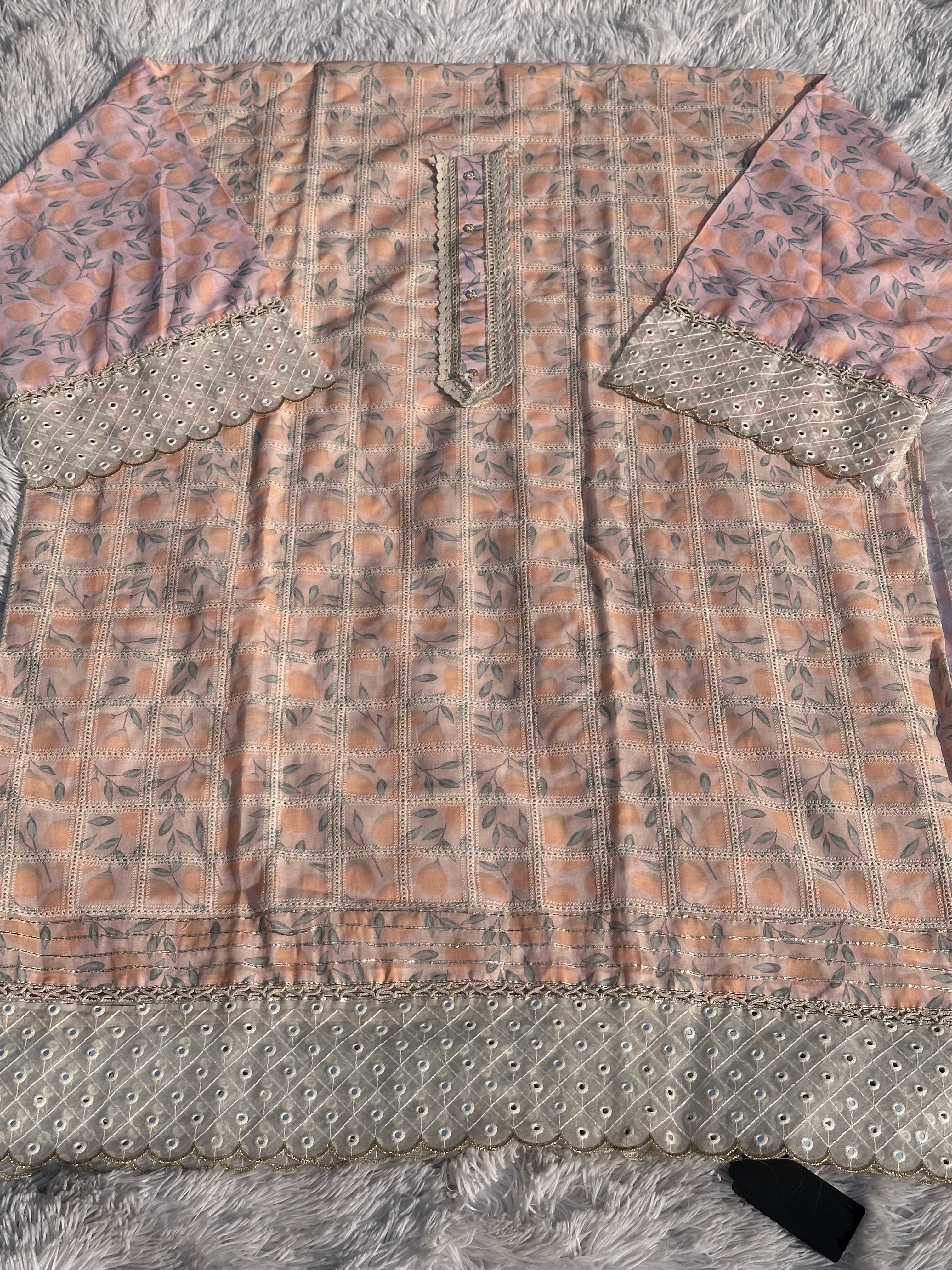 PEACH PAKISTANI UNSTITCHED SUIT IN COTTON FABRIC