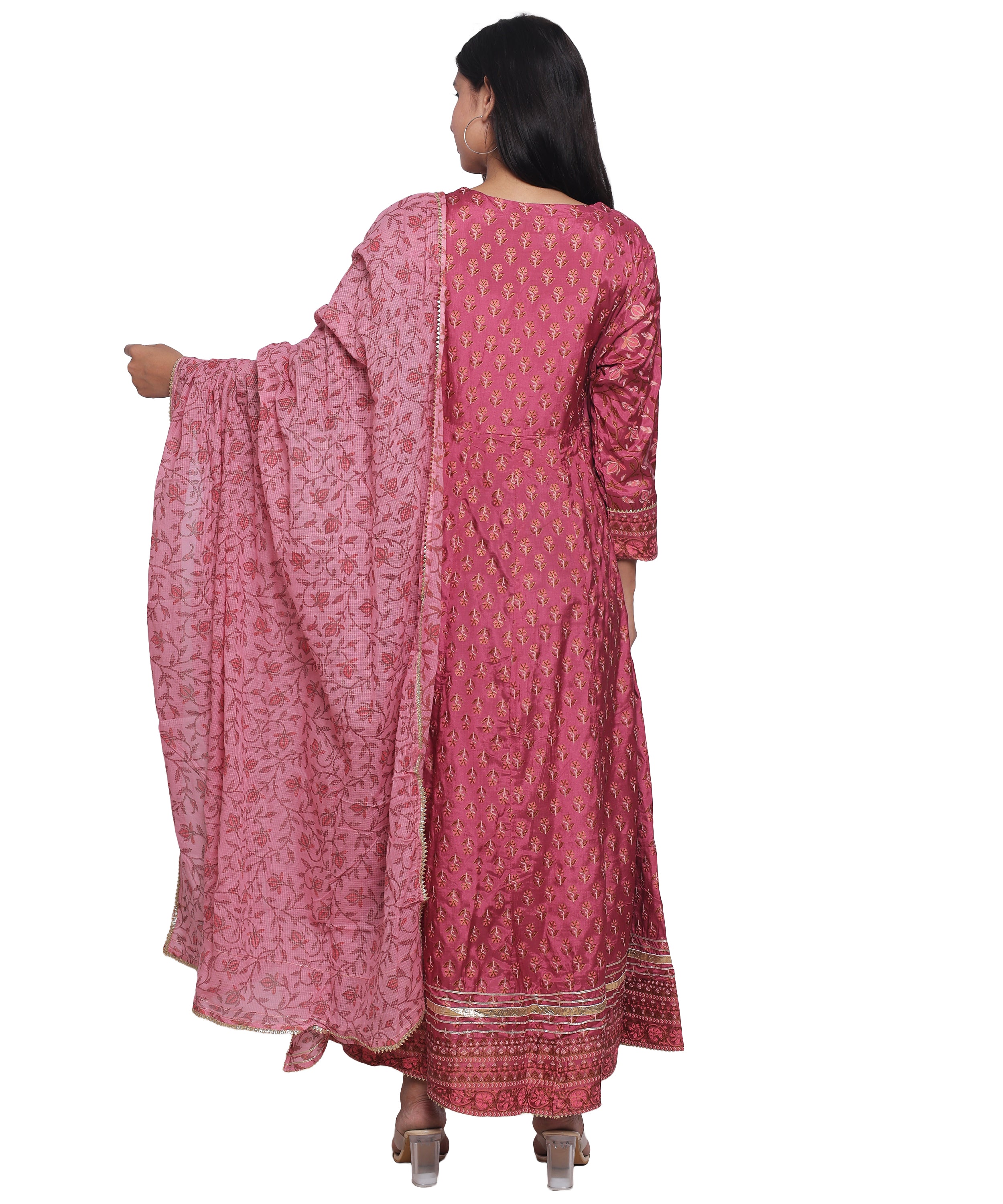 Pink Anarkali Suit in with Gota