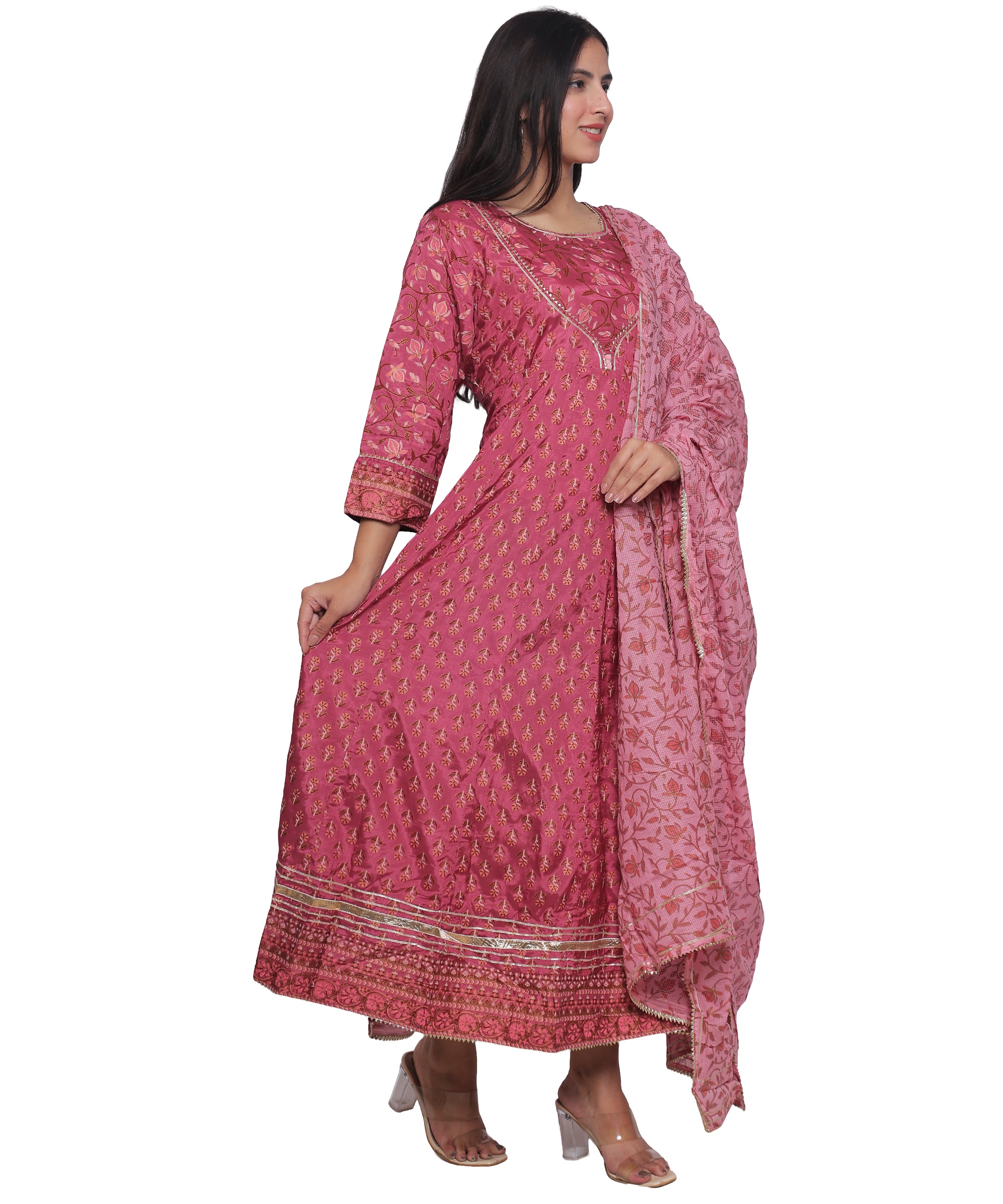 Pink Anarkali Suit in with Gota