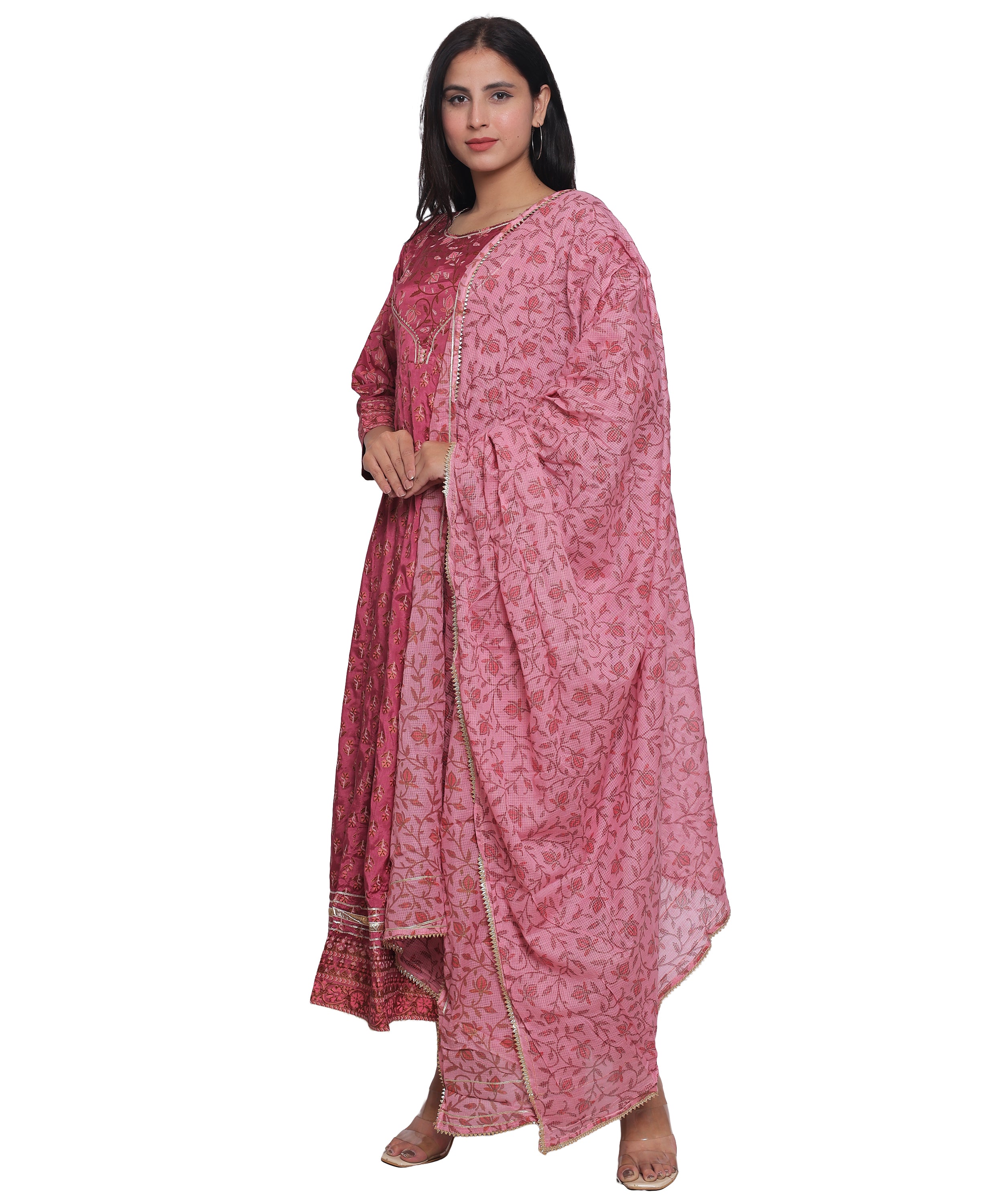 Pink Anarkali Suit in with Gota