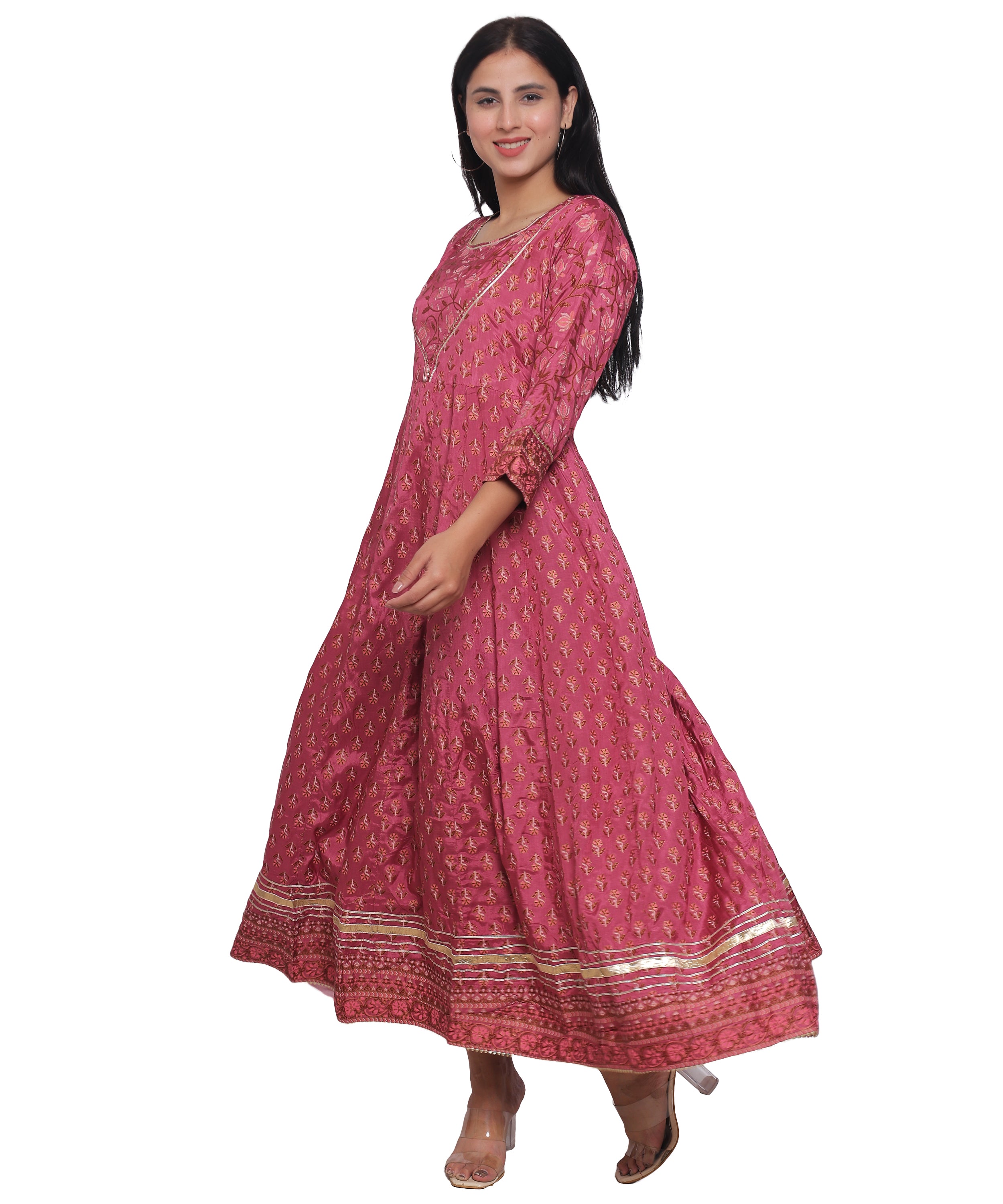 Pink Anarkali Suit in with Gota