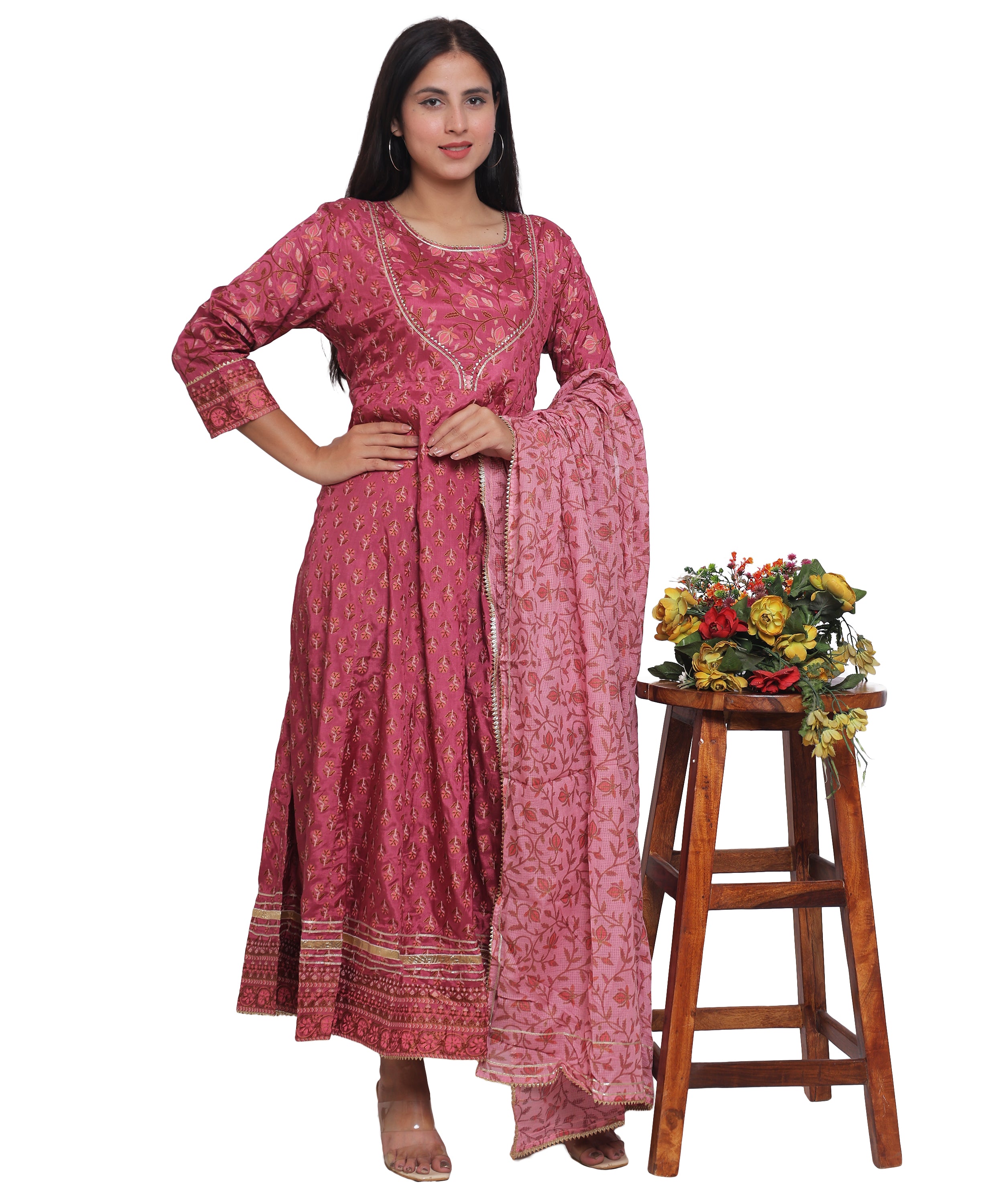 Pink Anarkali Suit in with Gota