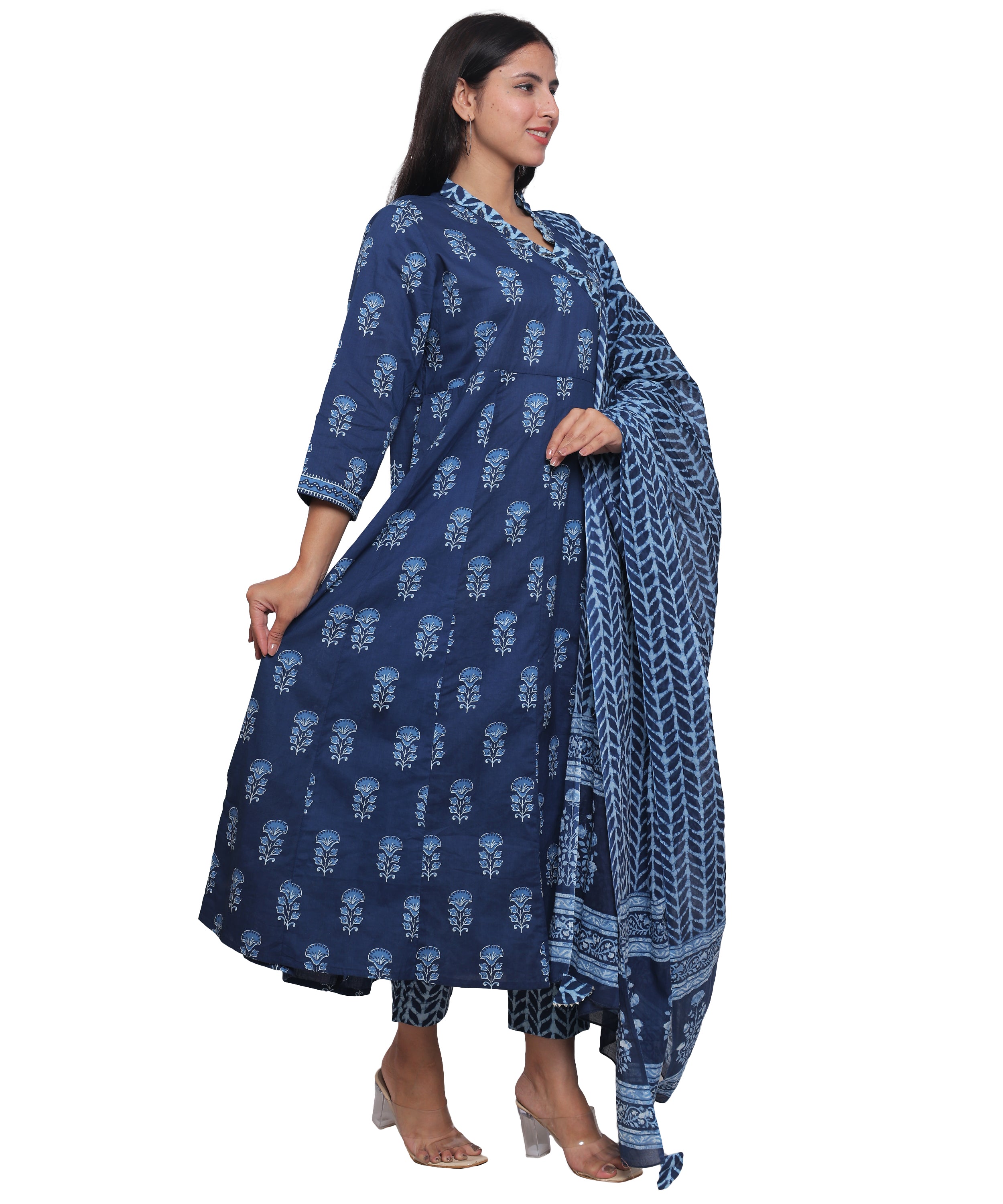 Indigo Angrakha with Pants in Pure Cotton with Handwork