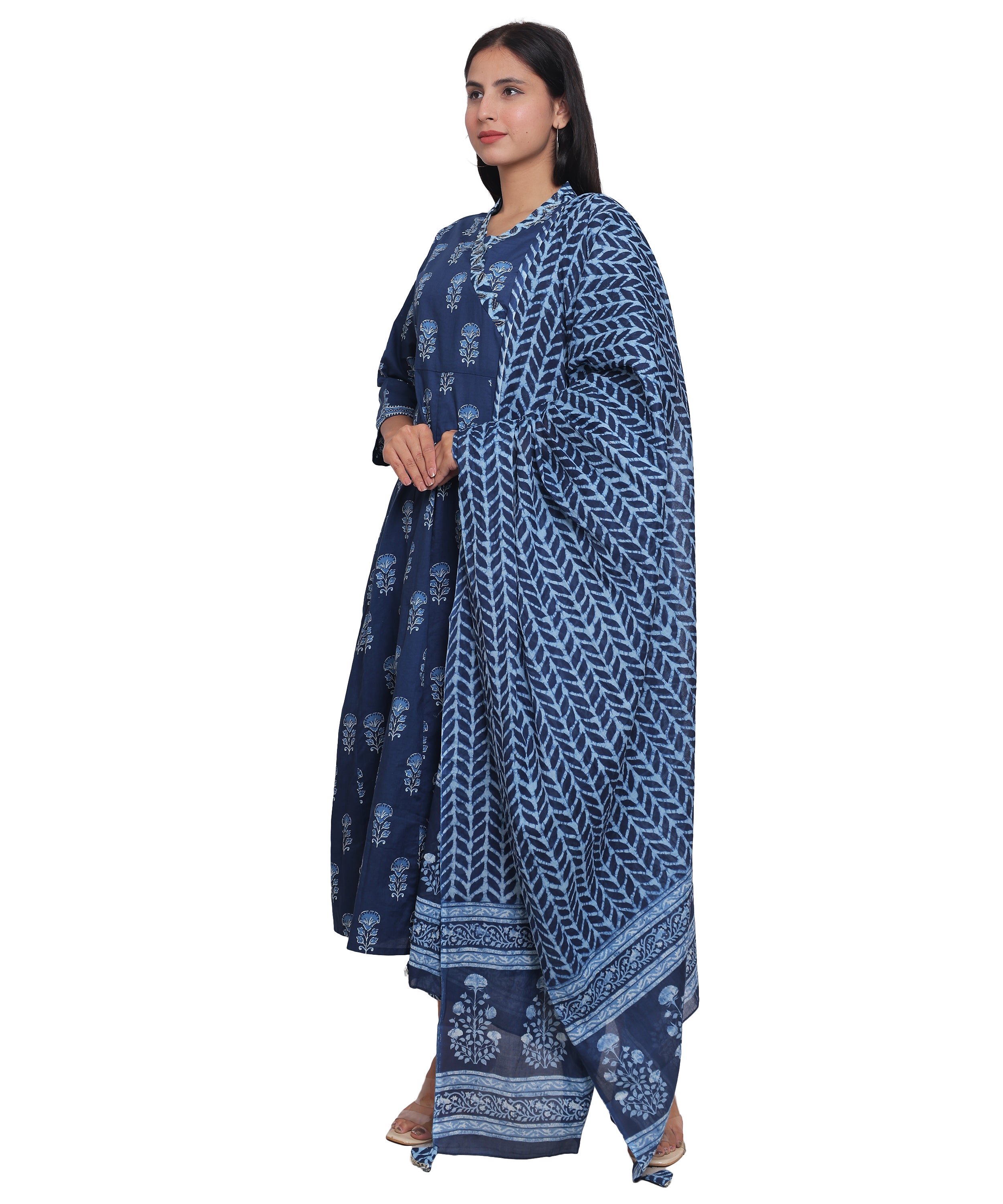 Indigo Angrakha with Pants in Pure Cotton with Handwork