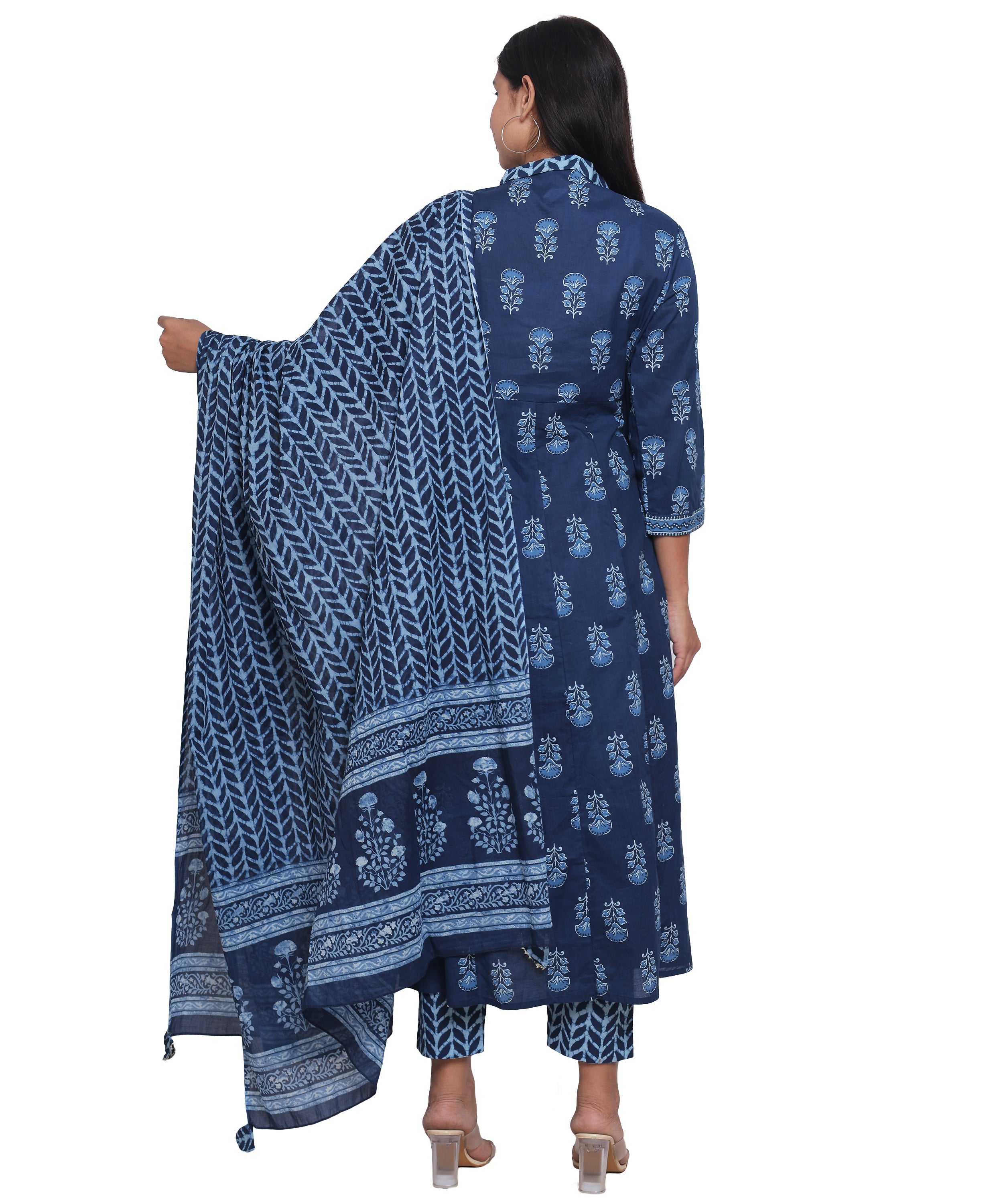 Indigo Angrakha with Pants in Pure Cotton with Handwork