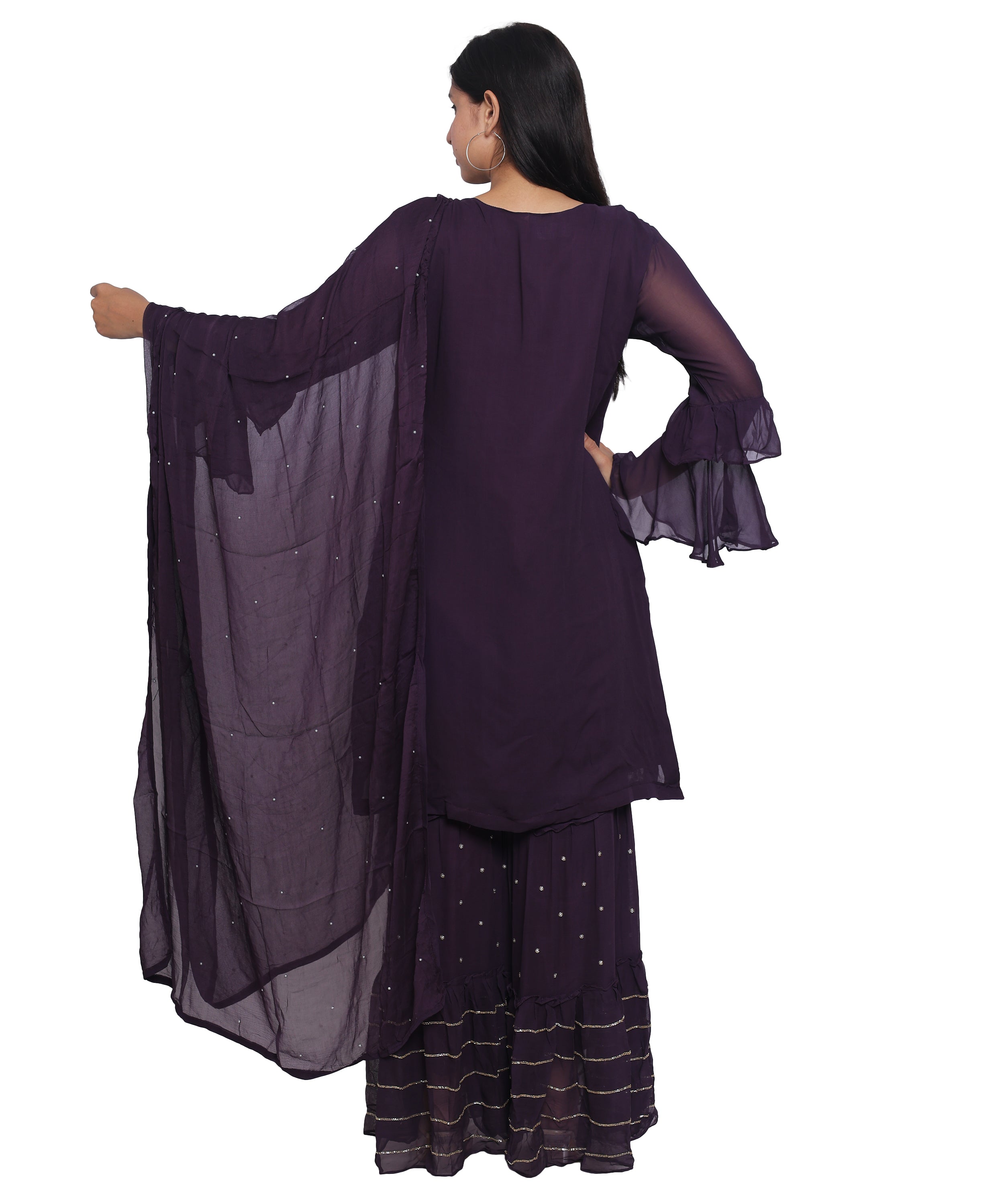 Purple Suit with Sharara in Georgette with Hand Embroidery