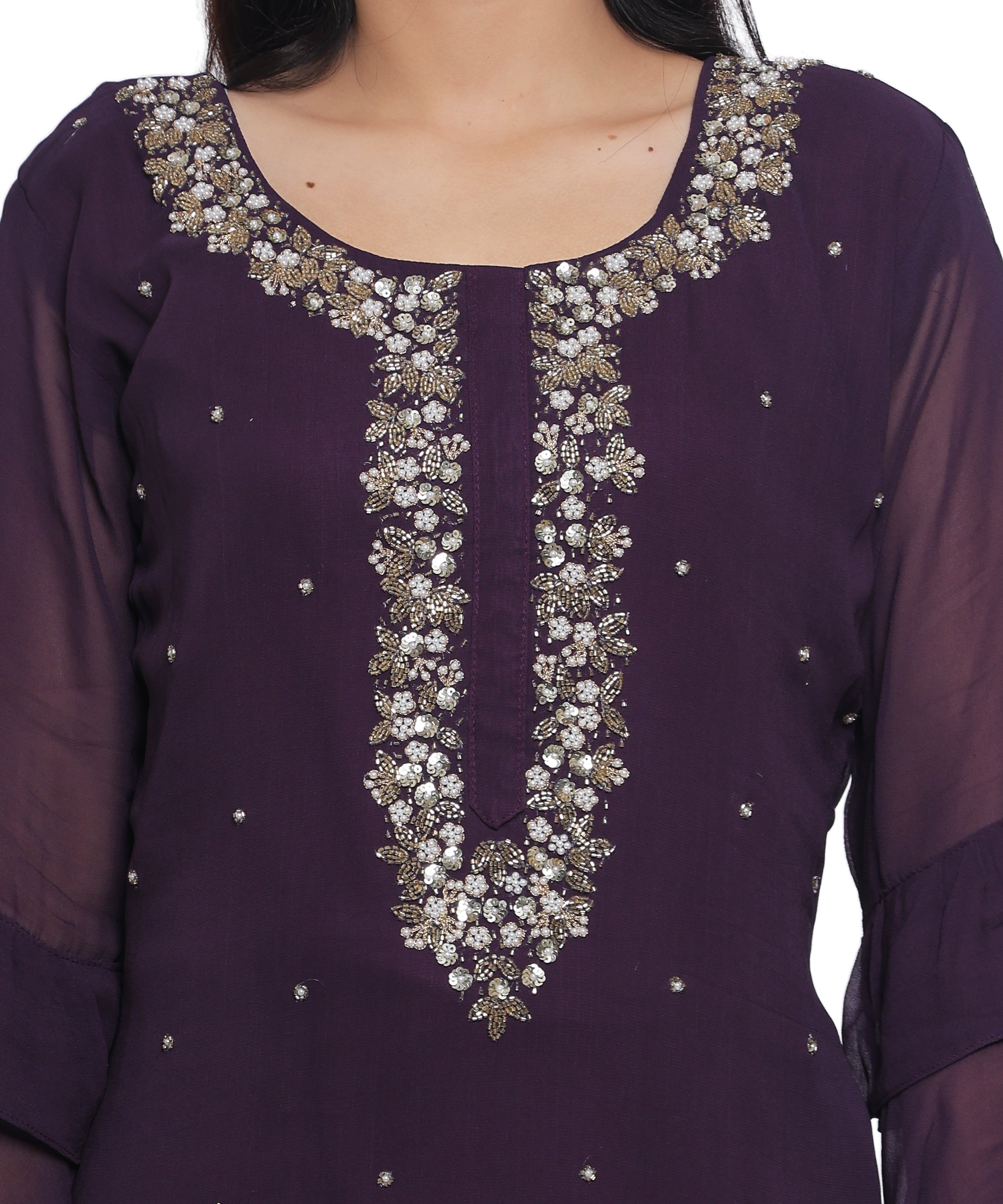 Purple Suit with Sharara in Georgette with Hand Embroidery