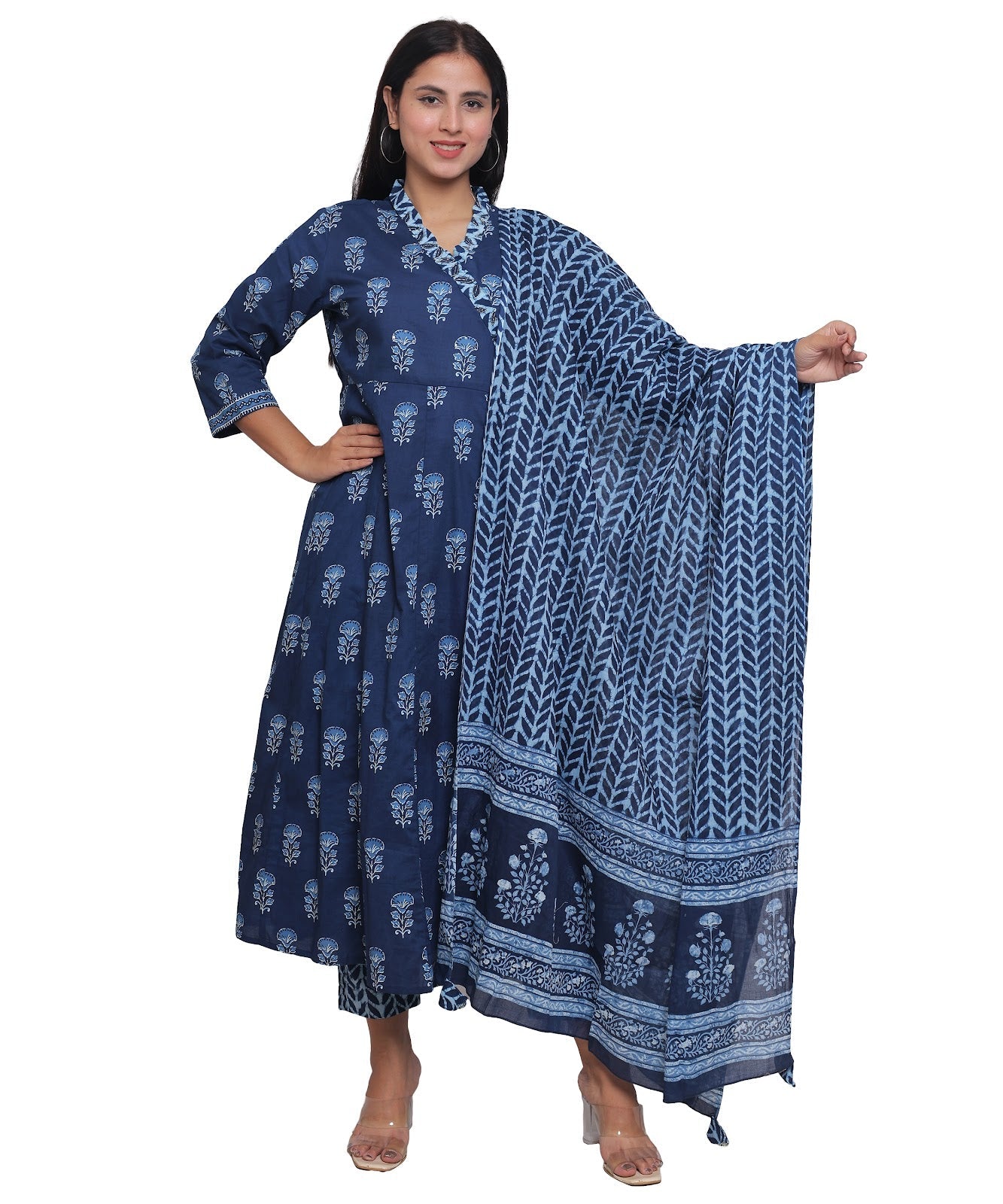 Indigo Angrakha with Pants in Pure Cotton with Handwork