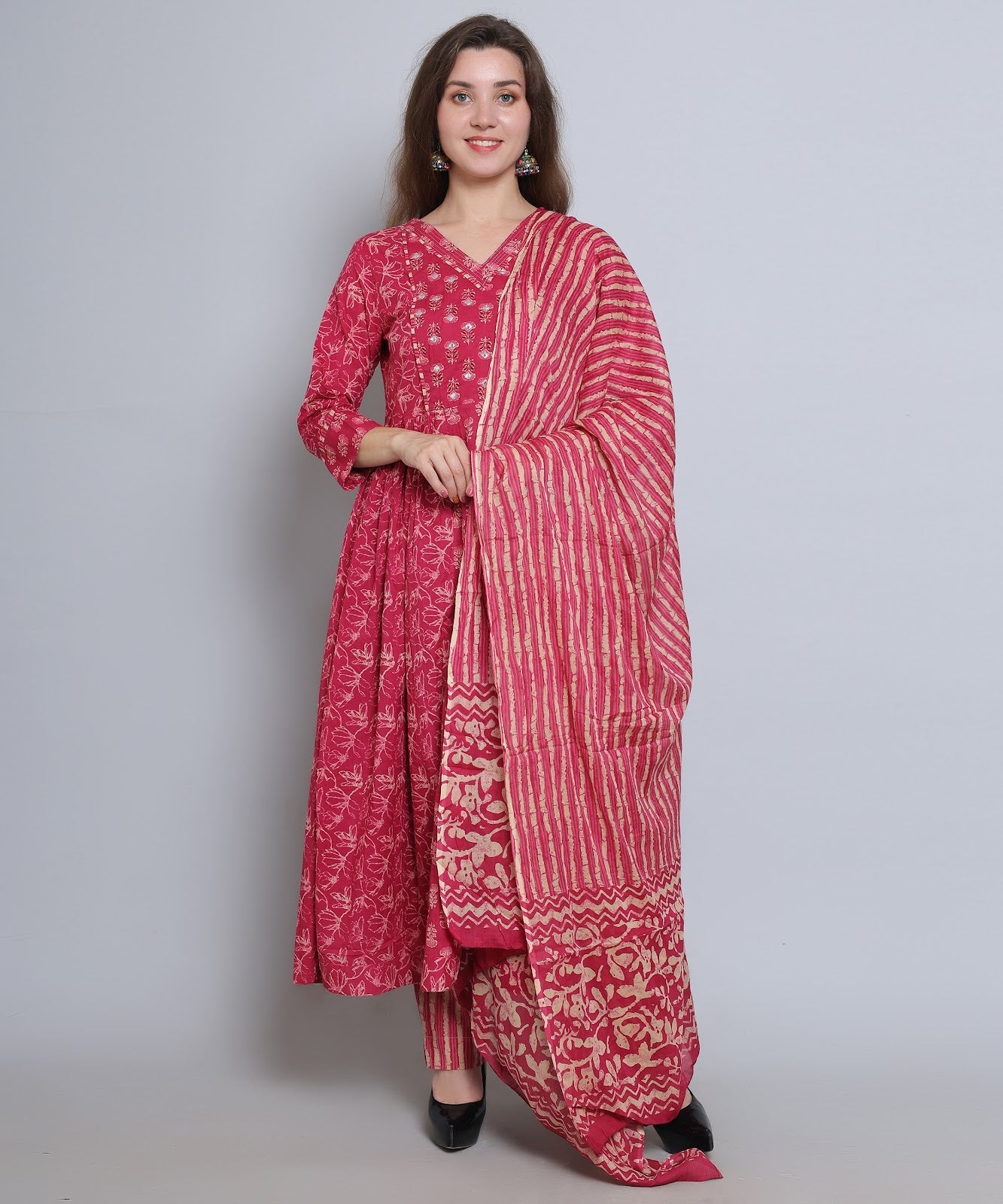 Pink Naira Cut suit with Pants in Cotton Fabric 