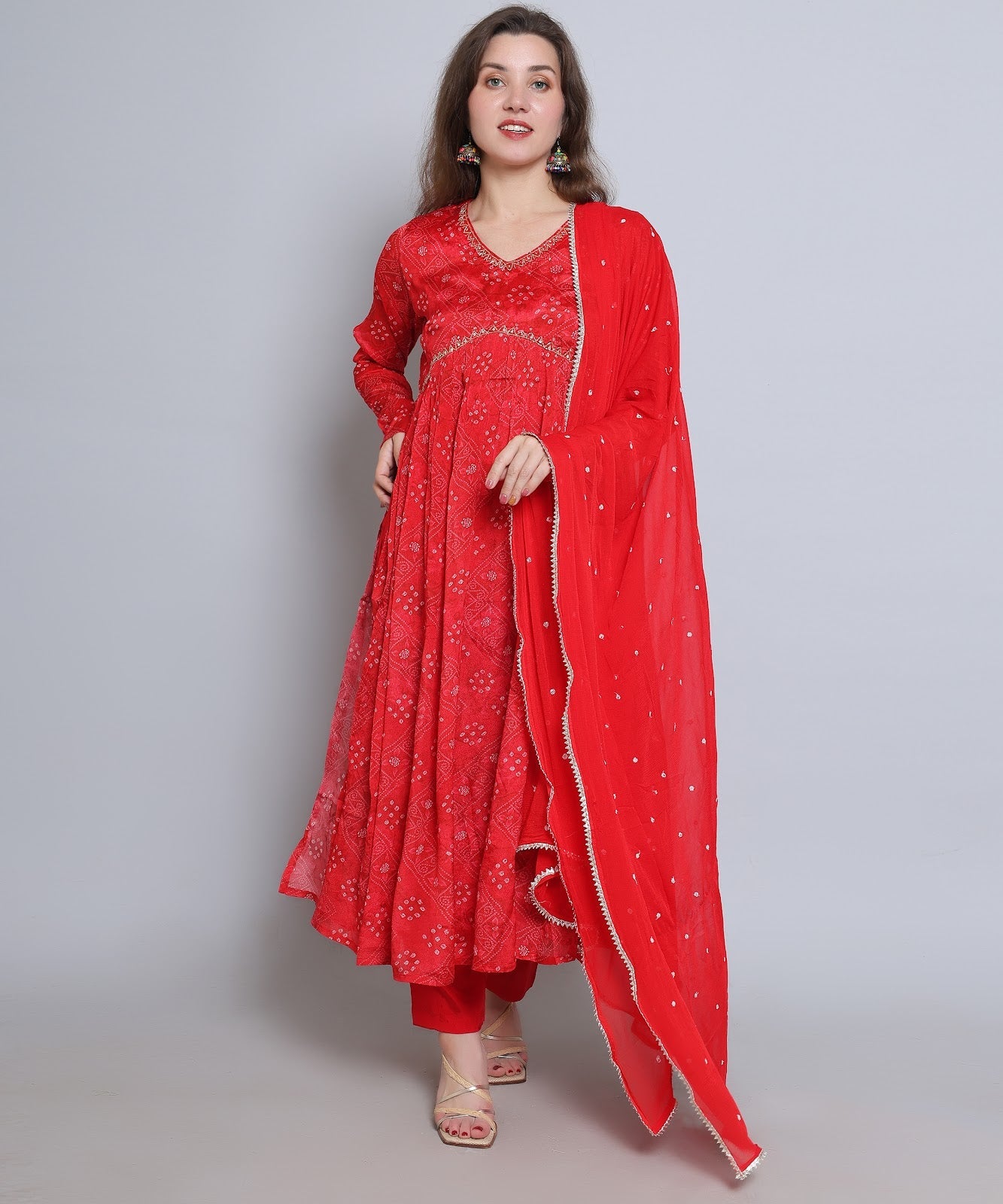 RED Alia Cut suit with Pants in CHINON FABRIC with HANDWORK.